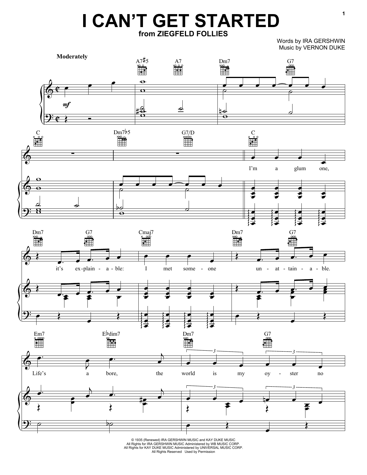 Frank Sinatra I Can't Get Started With You Sheet Music Notes & Chords for Piano, Vocal & Guitar (Right-Hand Melody) - Download or Print PDF