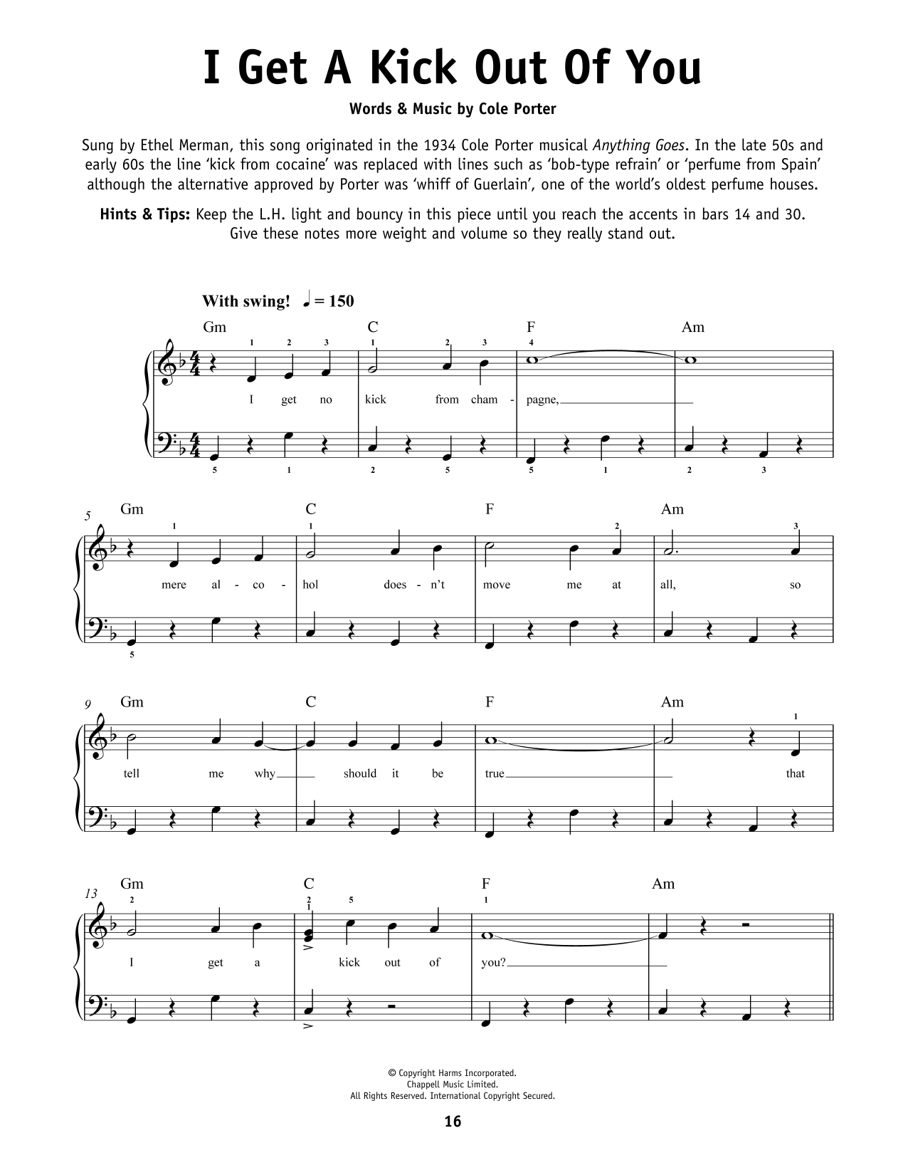 Cole Porter I Get A Kick Out Of You Sheet Music Notes & Chords for Beginner Piano - Download or Print PDF