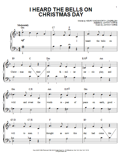 Frank Sinatra I Heard The Bells On Christmas Day Sheet Music Notes & Chords for Piano, Vocal & Guitar (Right-Hand Melody) - Download or Print PDF