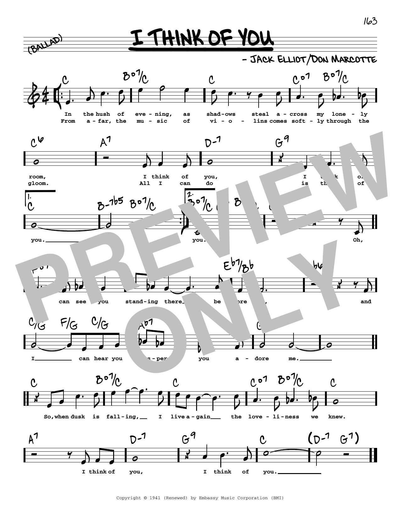 Frank Sinatra I Think Of You (High Voice) Sheet Music Notes & Chords for Real Book – Melody, Lyrics & Chords - Download or Print PDF