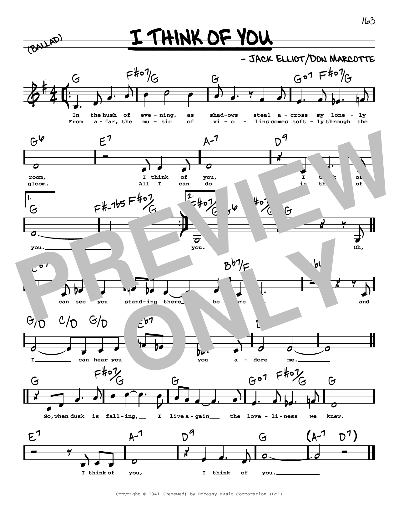 Frank Sinatra I Think Of You (Low Voice) Sheet Music Notes & Chords for Real Book – Melody, Lyrics & Chords - Download or Print PDF