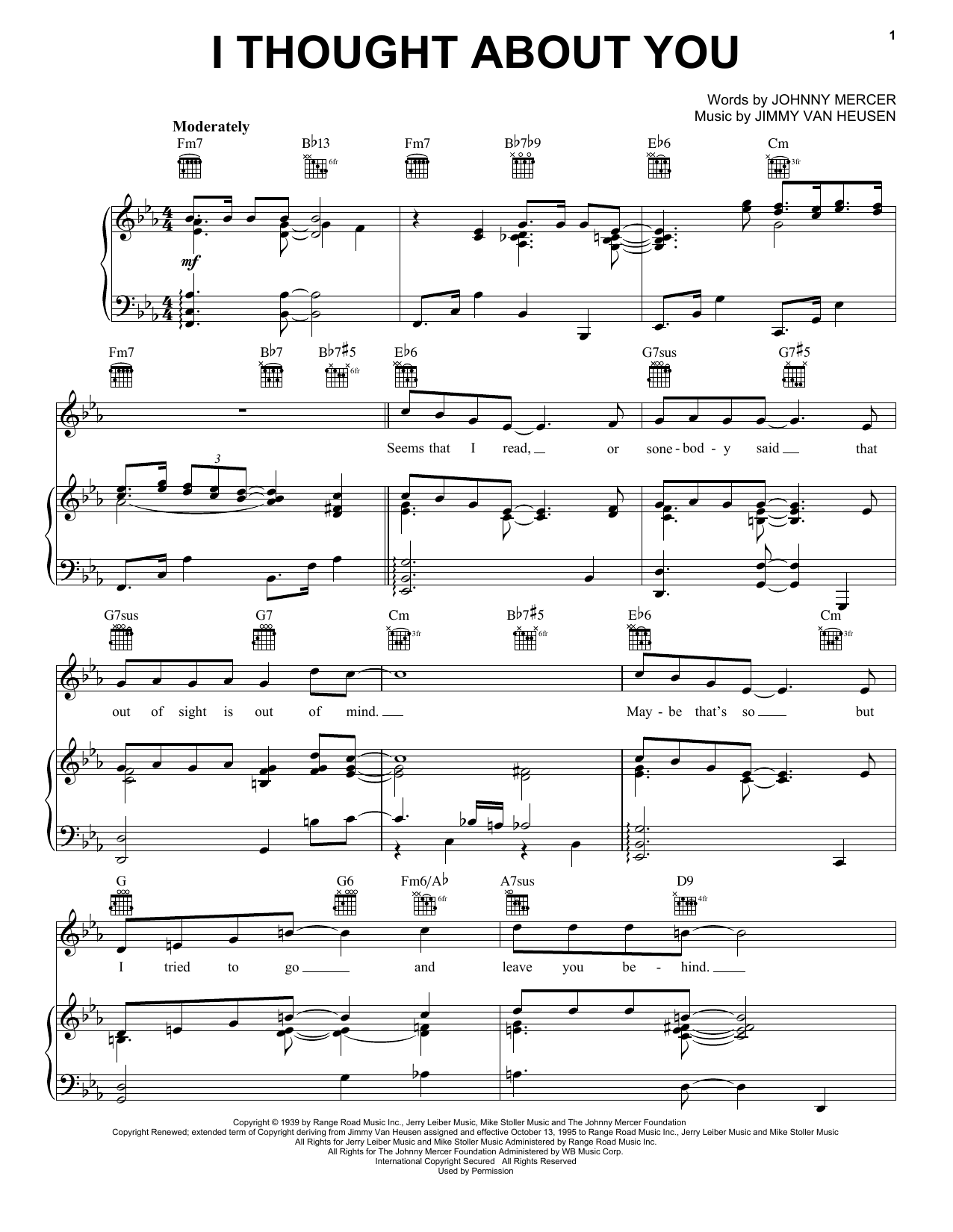 Frank Sinatra I Thought About You Sheet Music Notes & Chords for Piano, Vocal & Guitar (Right-Hand Melody) - Download or Print PDF