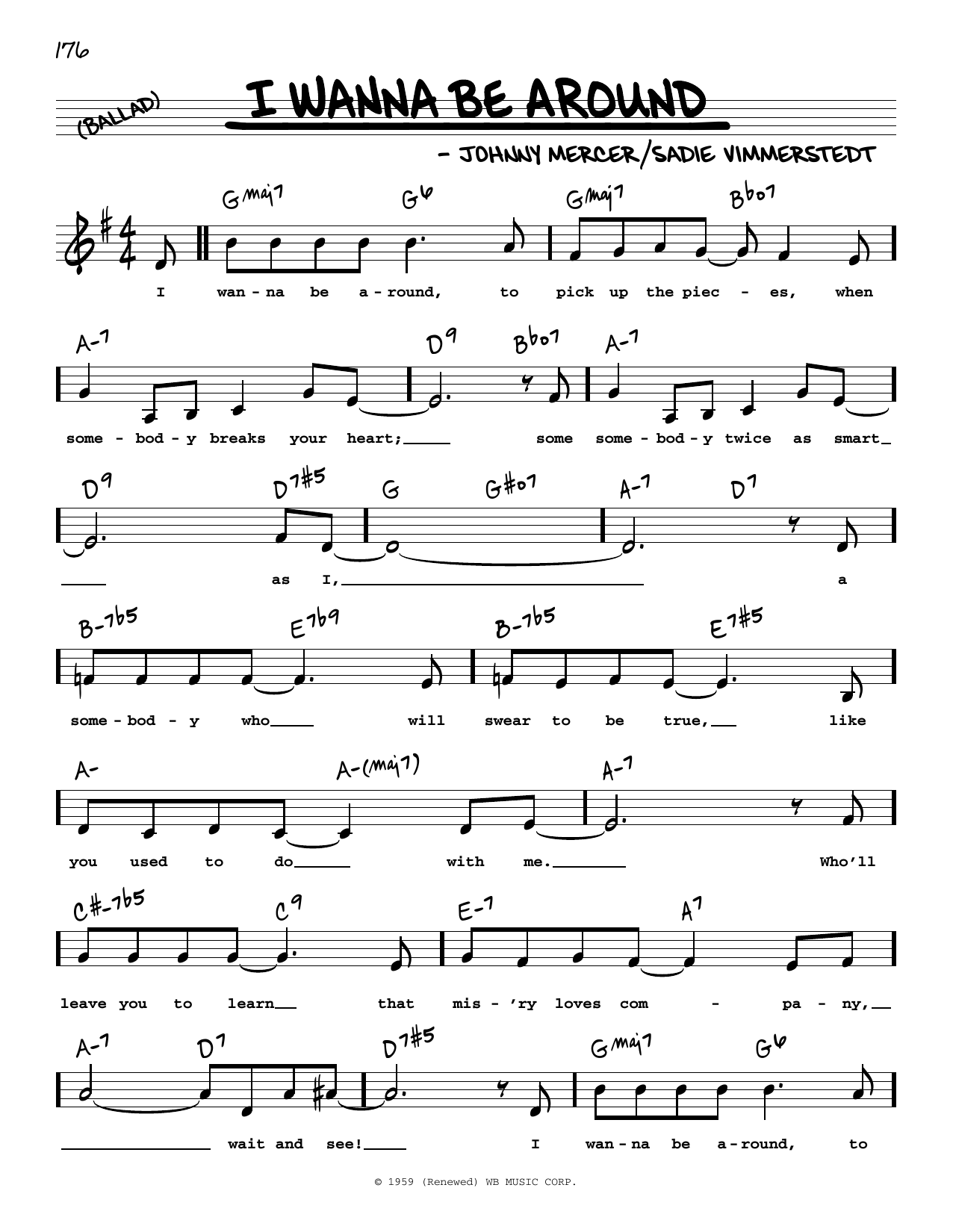 Frank Sinatra I Wanna Be Around (Low Voice) Sheet Music Notes & Chords for Real Book – Melody, Lyrics & Chords - Download or Print PDF