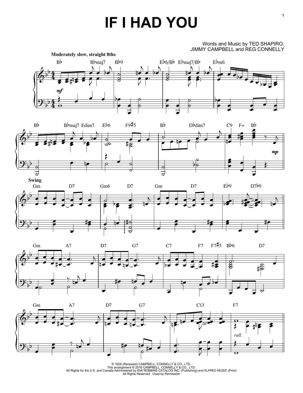 Frank Sinatra If I Had You [Jazz version] (arr. Brent Edstrom) Sheet Music Notes & Chords for Piano - Download or Print PDF