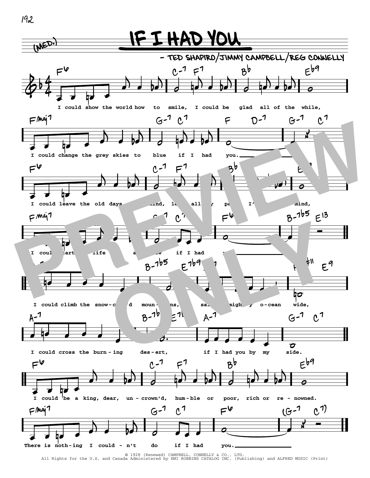 Frank Sinatra If I Had You (Low Voice) Sheet Music Notes & Chords for Real Book – Melody, Lyrics & Chords - Download or Print PDF
