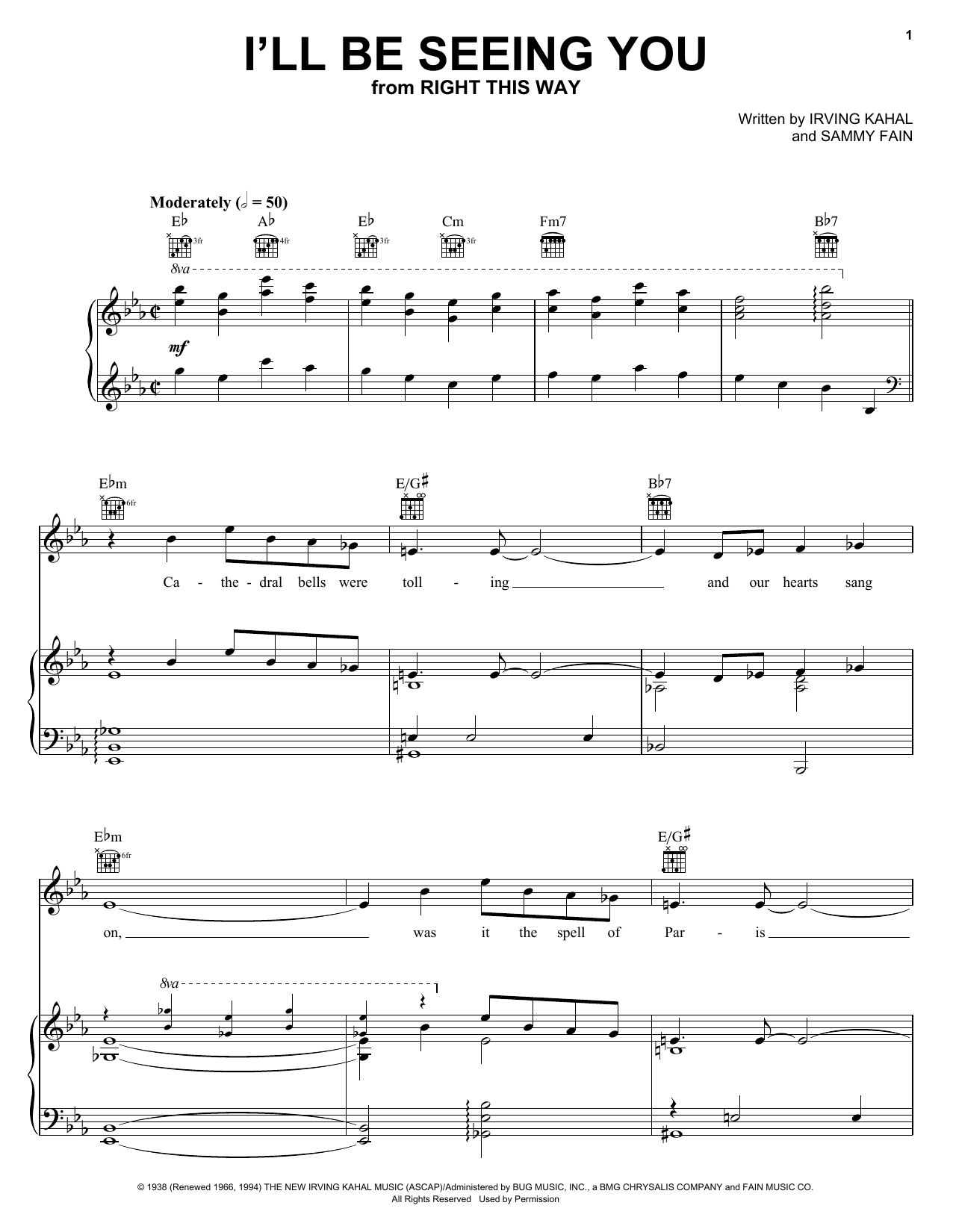 Frank Sinatra I'll Be Seeing You Sheet Music Notes & Chords for Piano, Vocal & Guitar (Right-Hand Melody) - Download or Print PDF