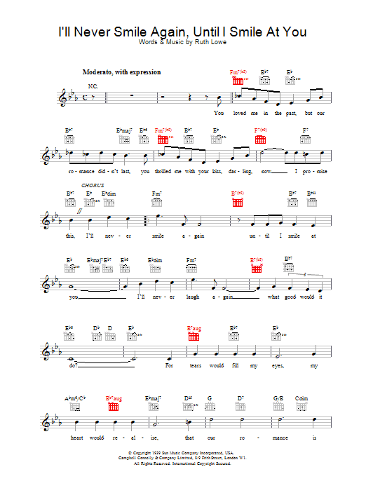 Frank Sinatra I'll Never Smile Again, Until I Smile At You Sheet Music Notes & Chords for Melody Line, Lyrics & Chords - Download or Print PDF