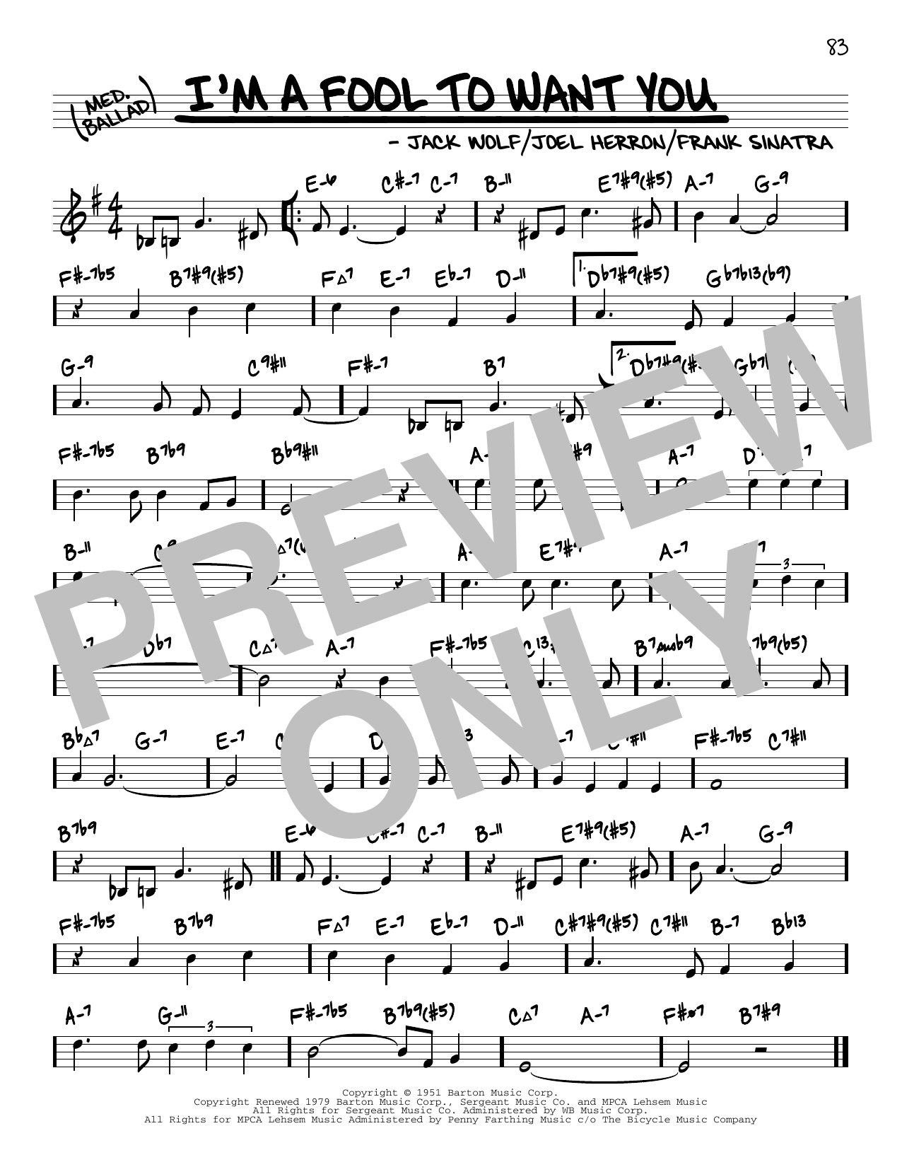 Frank Sinatra I'm A Fool To Want You (arr. David Hazeltine) Sheet Music Notes & Chords for Real Book – Enhanced Chords - Download or Print PDF