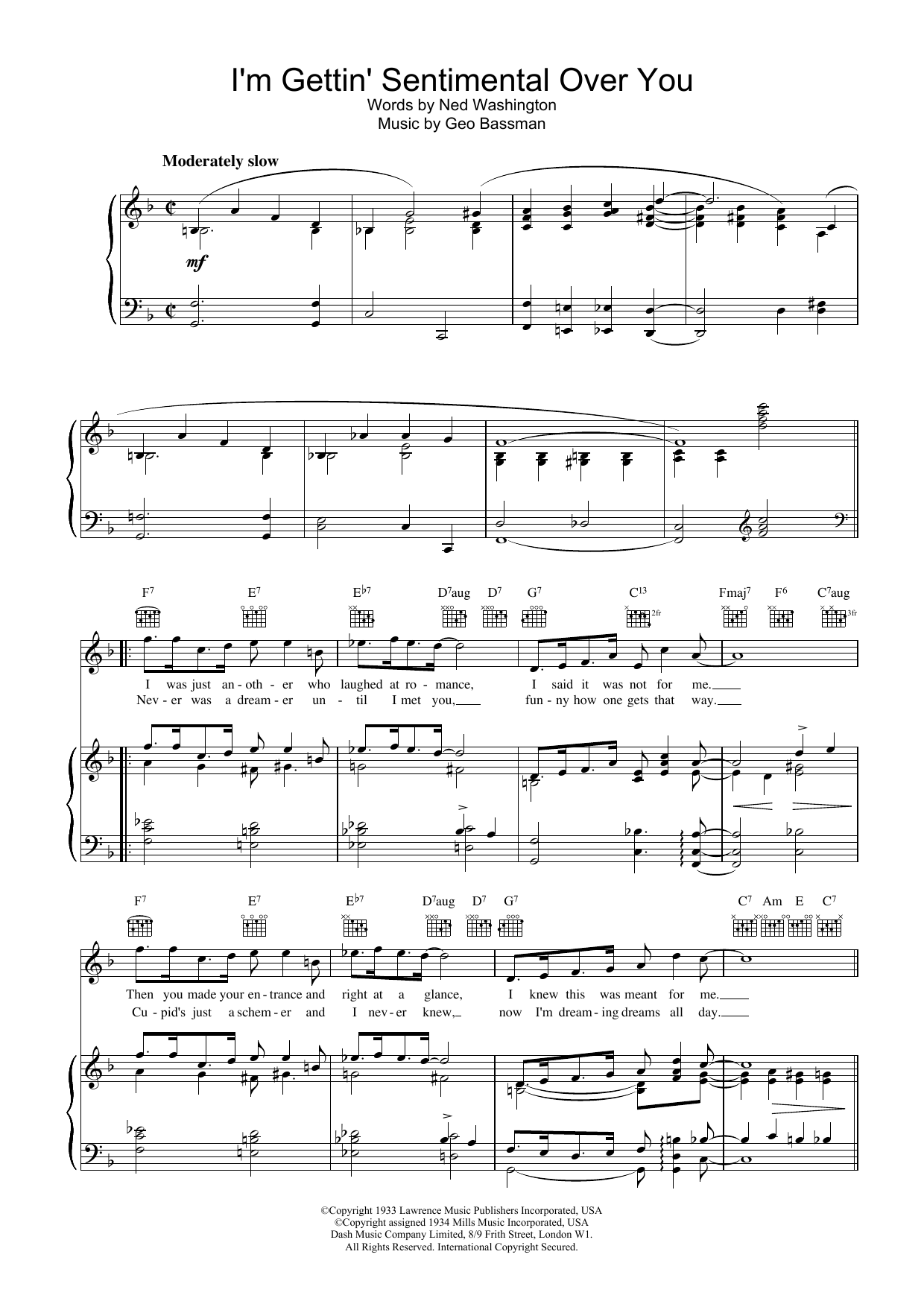 Frank Sinatra I'm Gettin' Sentimental Over You Sheet Music Notes & Chords for Melody Line, Lyrics & Chords - Download or Print PDF