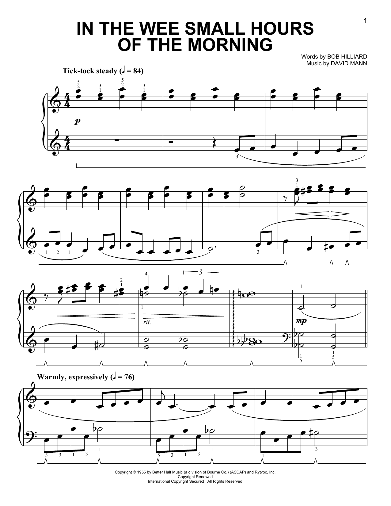 Phillip Keveren In The Wee Small Hours Of The Morning Sheet Music Notes & Chords for Easy Piano - Download or Print PDF
