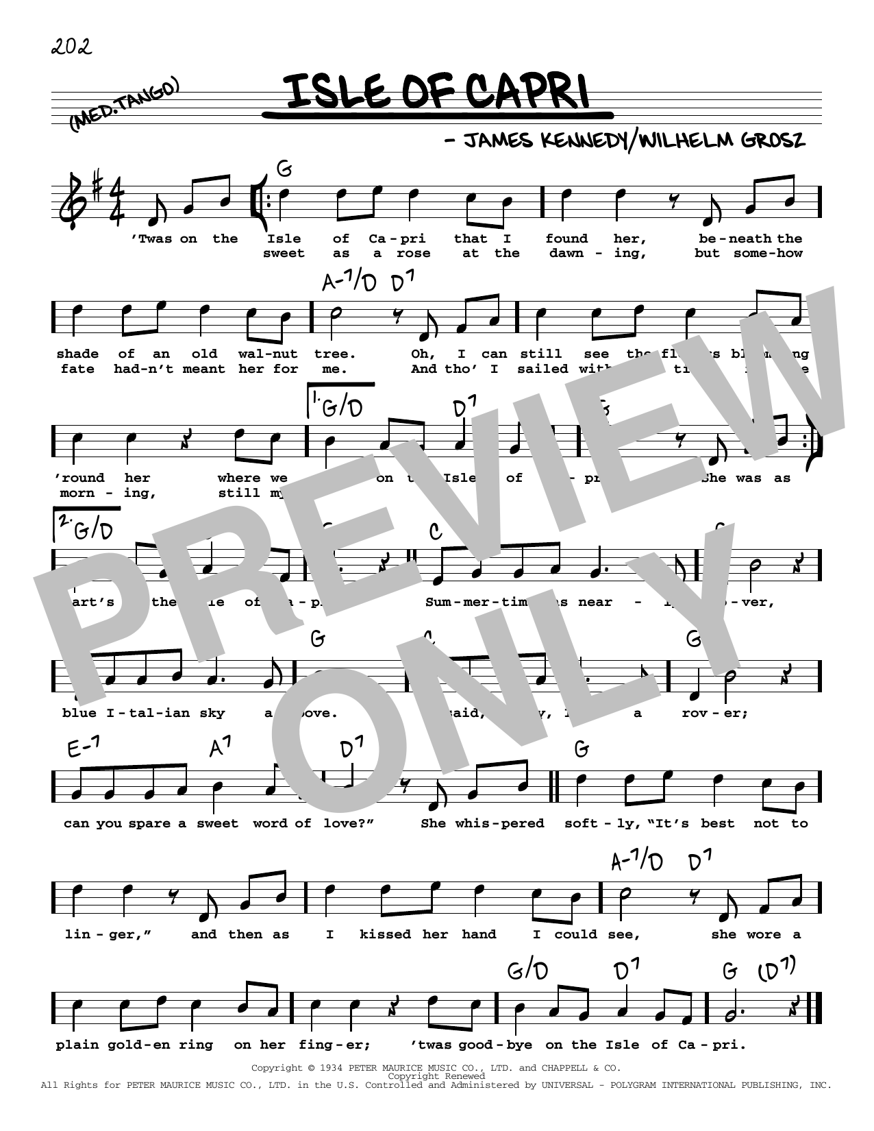 Frank Sinatra Isle Of Capri (High Voice) Sheet Music Notes & Chords for Real Book – Melody, Lyrics & Chords - Download or Print PDF