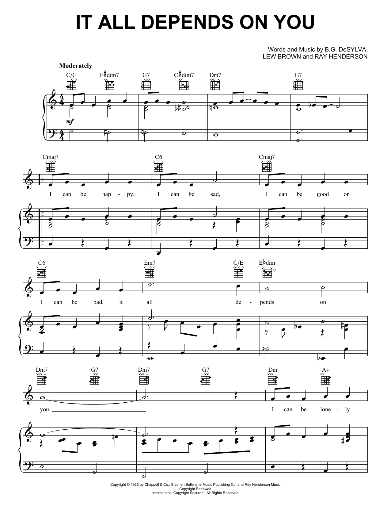 Frank Sinatra It All Depends On You Sheet Music Notes & Chords for Piano, Vocal & Guitar (Right-Hand Melody) - Download or Print PDF