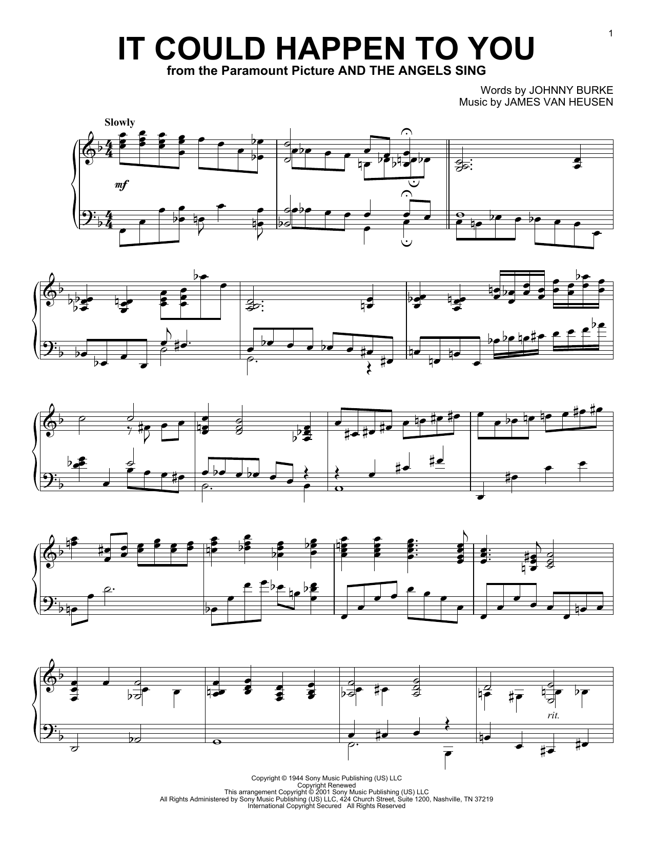 Frank Sinatra It Could Happen To You (arr. Al Lerner) Sheet Music Notes & Chords for Piano Solo - Download or Print PDF