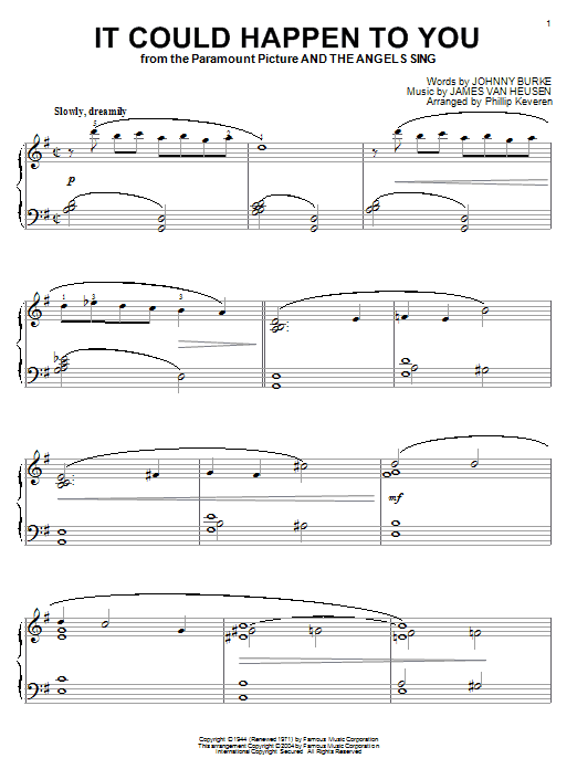 Frank Sinatra It Could Happen To You Sheet Music Notes & Chords for Piano - Download or Print PDF