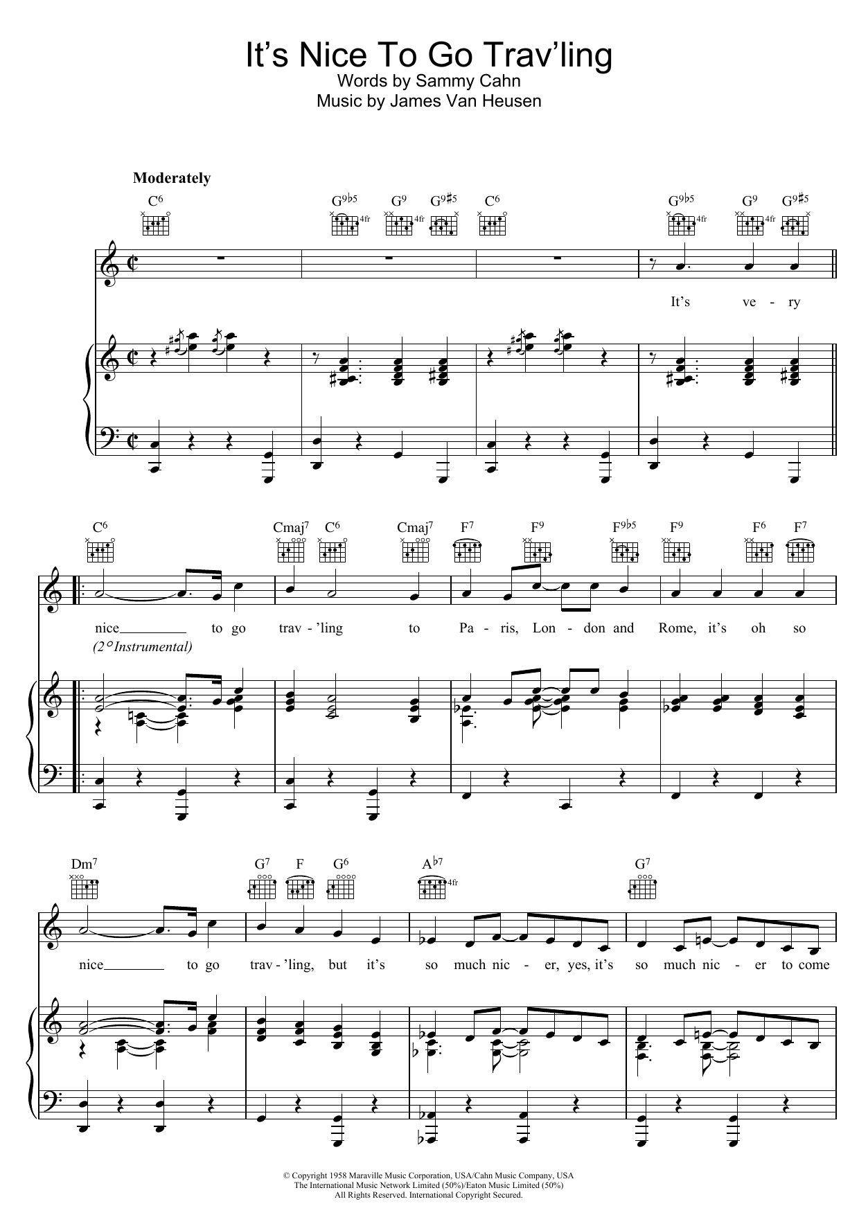 Frank Sinatra It's Nice To Go Trav'ling Sheet Music Notes & Chords for Piano, Vocal & Guitar (Right-Hand Melody) - Download or Print PDF