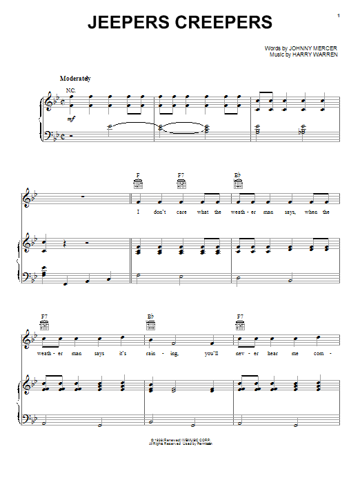 Frank Sinatra Jeepers Creepers Sheet Music Notes & Chords for Piano, Vocal & Guitar (Right-Hand Melody) - Download or Print PDF