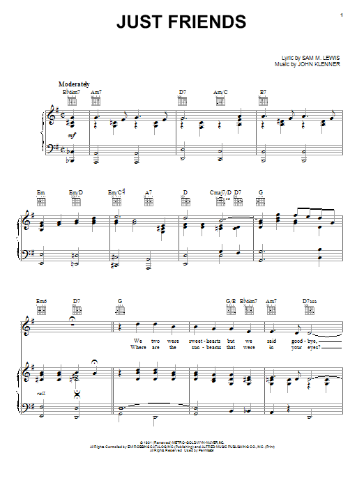 Frank Sinatra Just Friends Sheet Music Notes & Chords for Piano, Vocal & Guitar (Right-Hand Melody) - Download or Print PDF