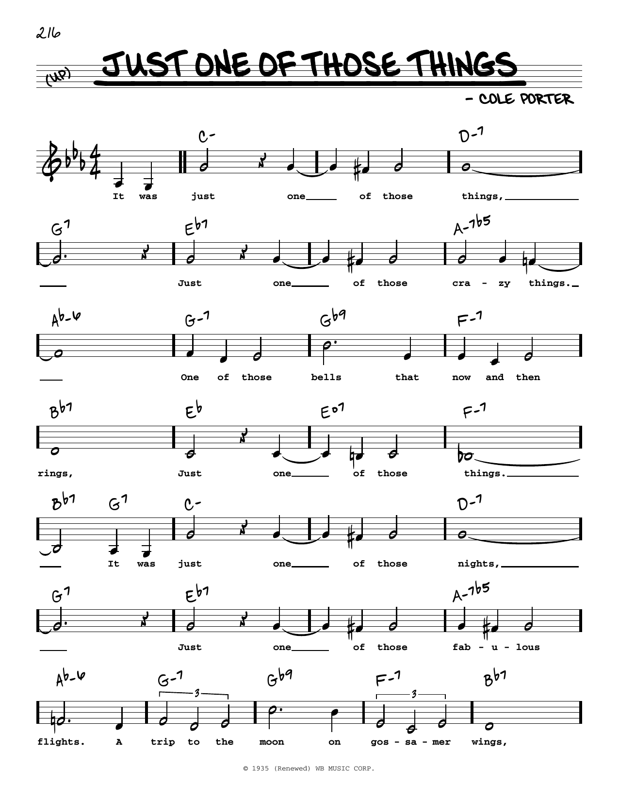 Frank Sinatra Just One Of Those Things (Low Voice) Sheet Music Notes & Chords for Real Book – Melody, Lyrics & Chords - Download or Print PDF