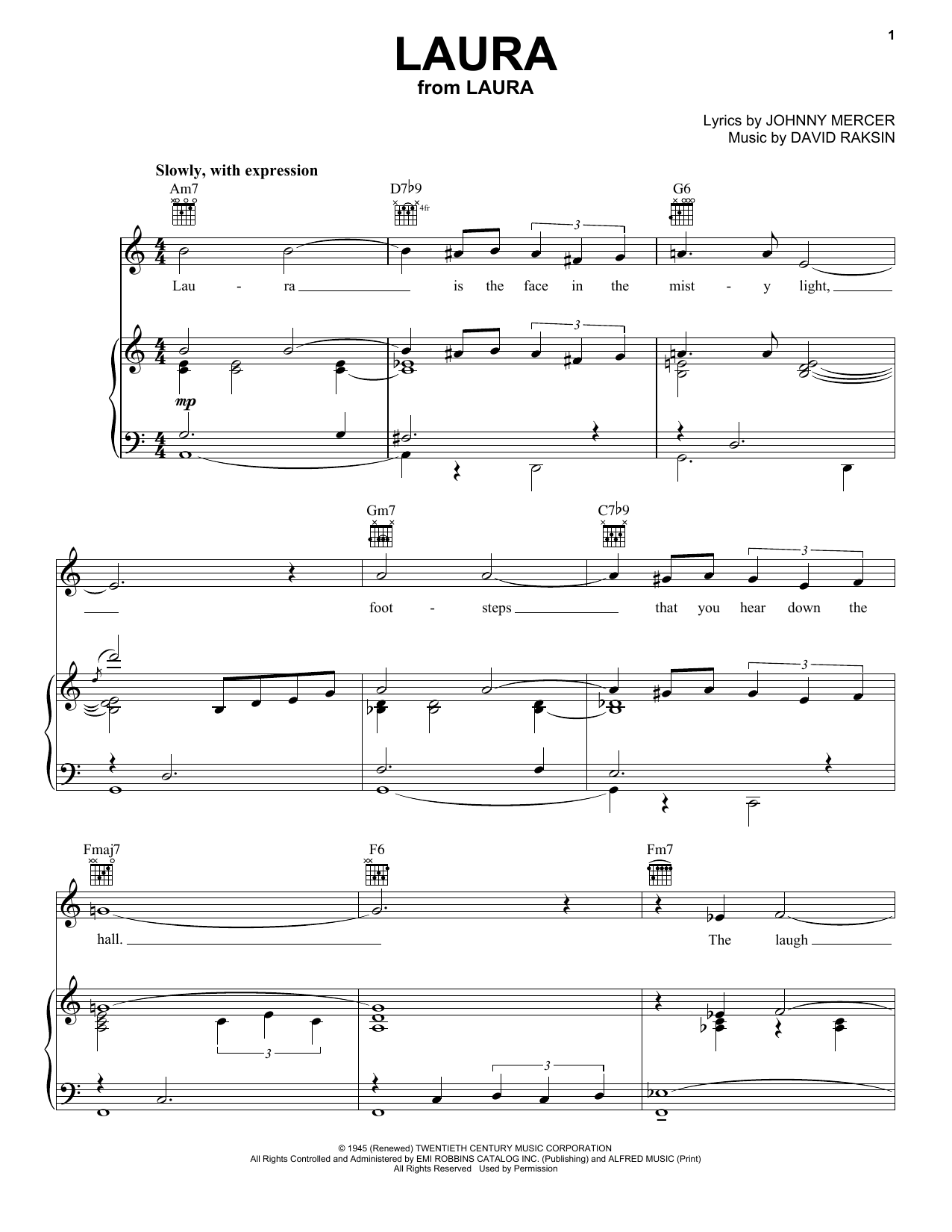 Frank Sinatra Laura Sheet Music Notes & Chords for Piano, Vocal & Guitar (Right-Hand Melody) - Download or Print PDF