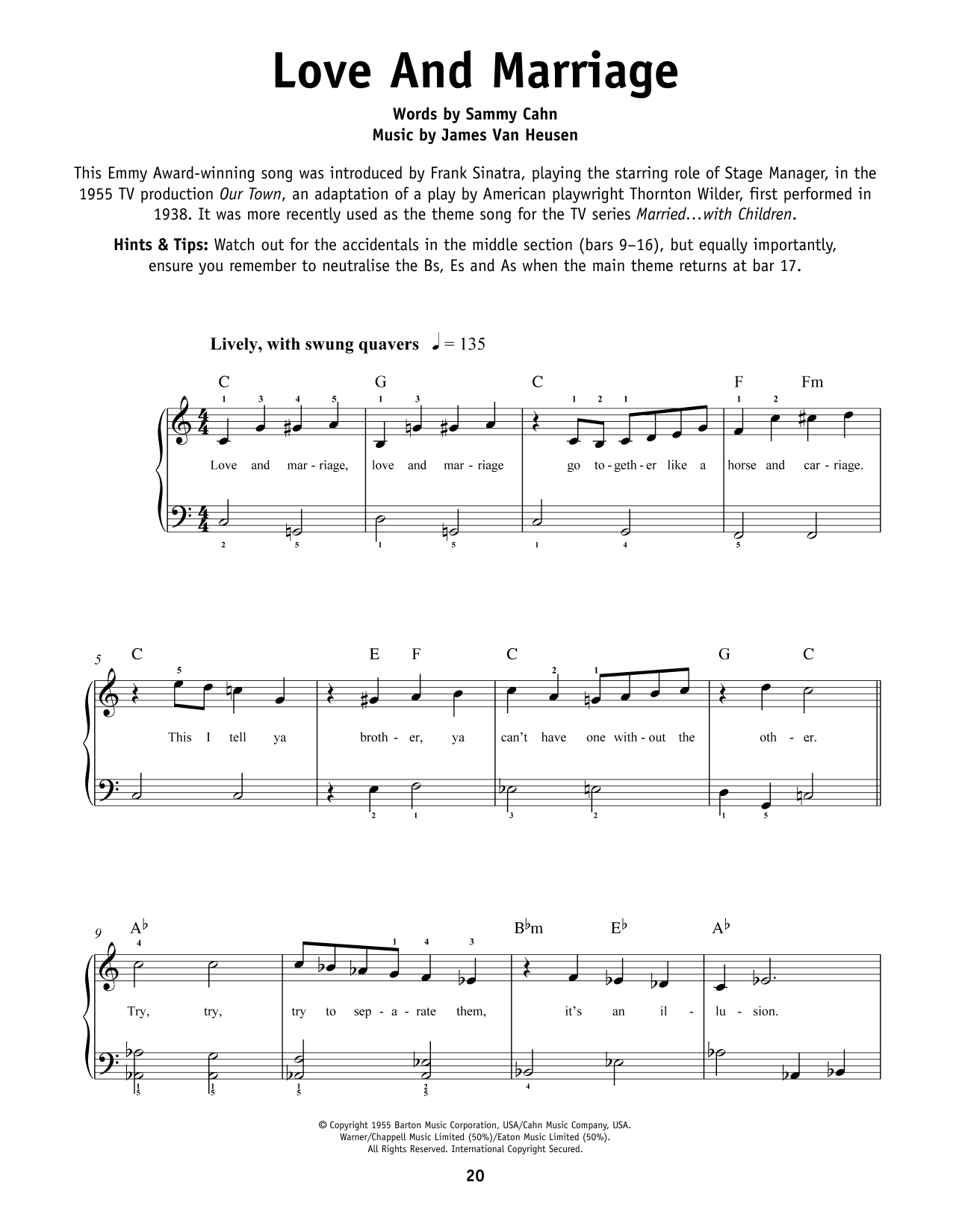 Frank Sinatra Love And Marriage Sheet Music Notes & Chords for Easy Piano - Download or Print PDF