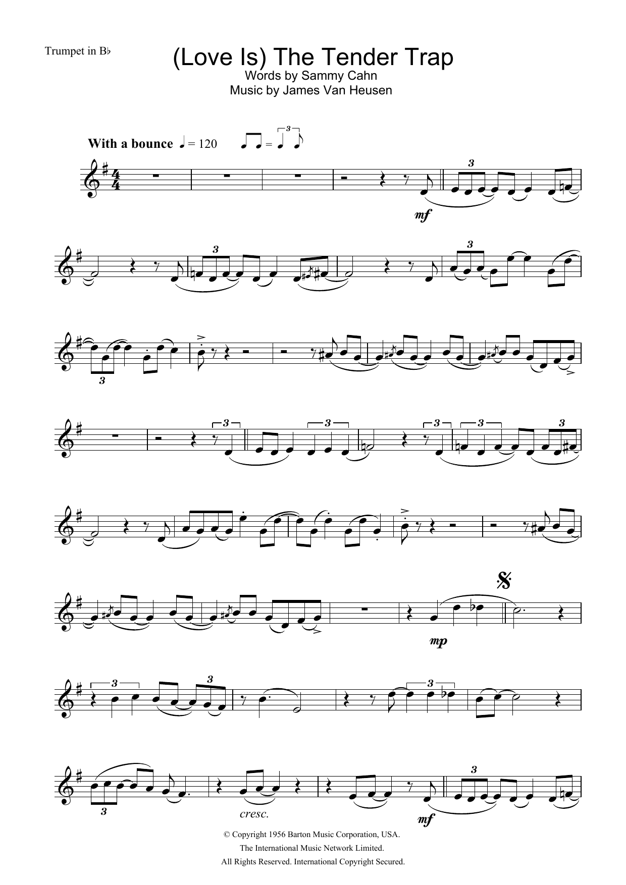 Frank Sinatra (Love Is) The Tender Trap Sheet Music Notes & Chords for Clarinet - Download or Print PDF