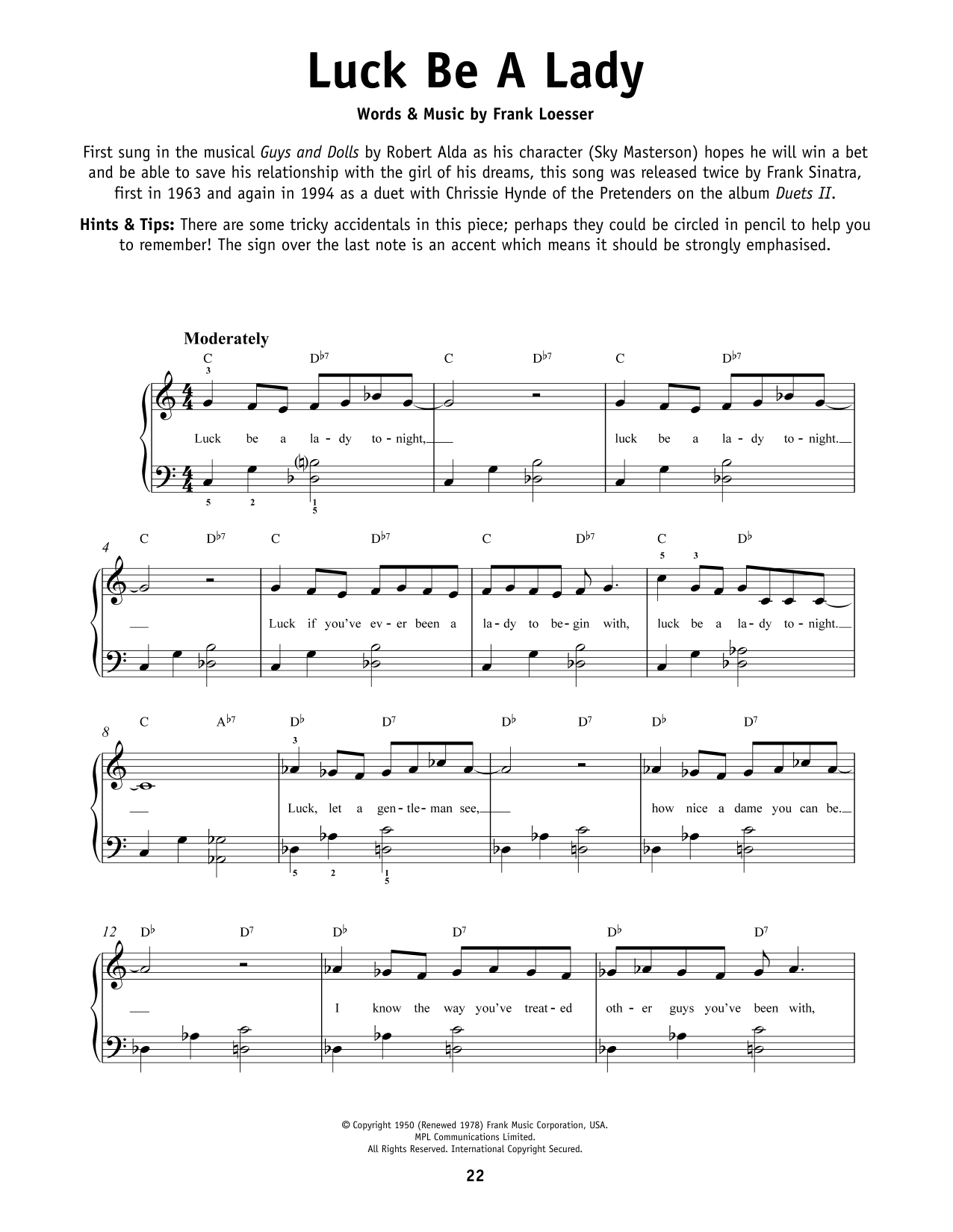 Frank Sinatra Luck Be A Lady Sheet Music Notes & Chords for Easy Guitar Tab - Download or Print PDF