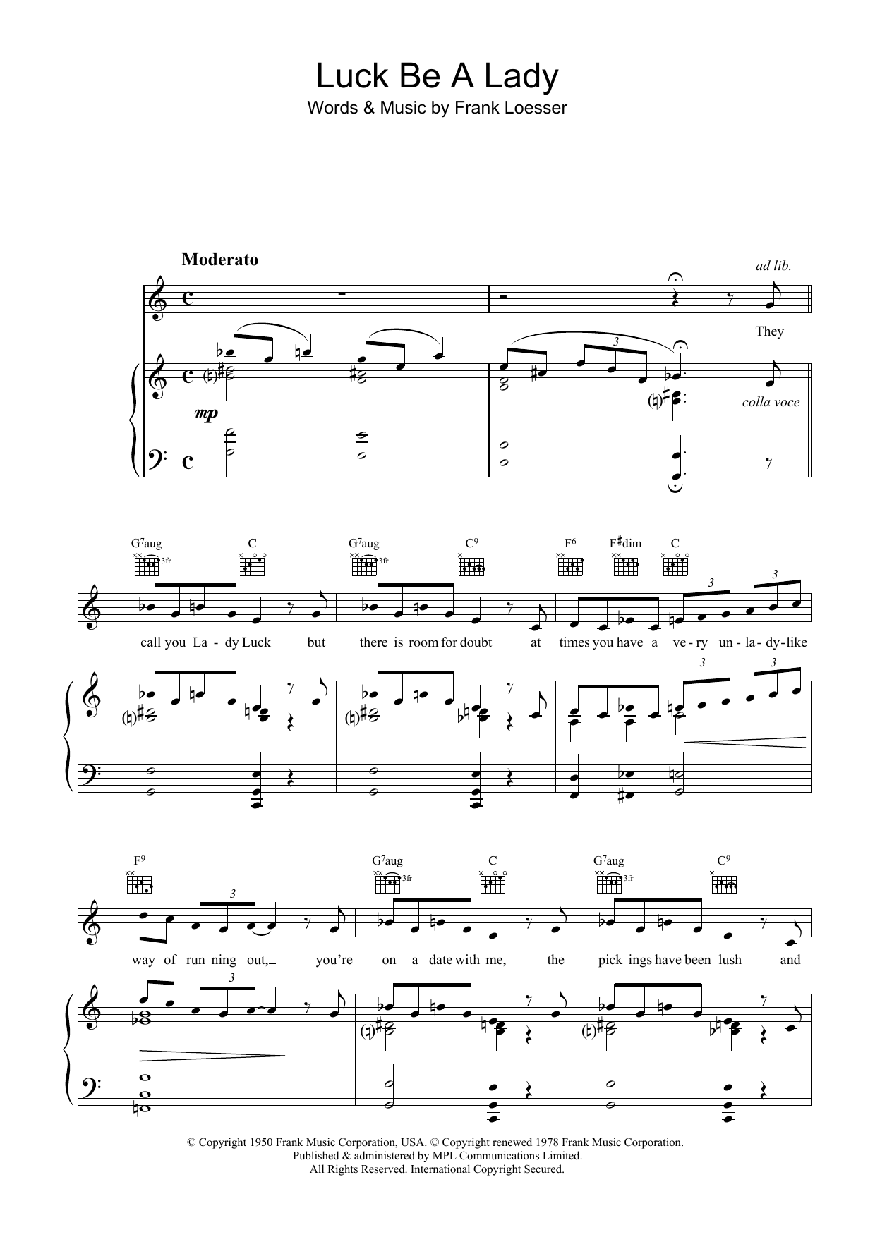 Frank Sinatra Luck Be A Lady Sheet Music Notes & Chords for Piano & Vocal - Download or Print PDF