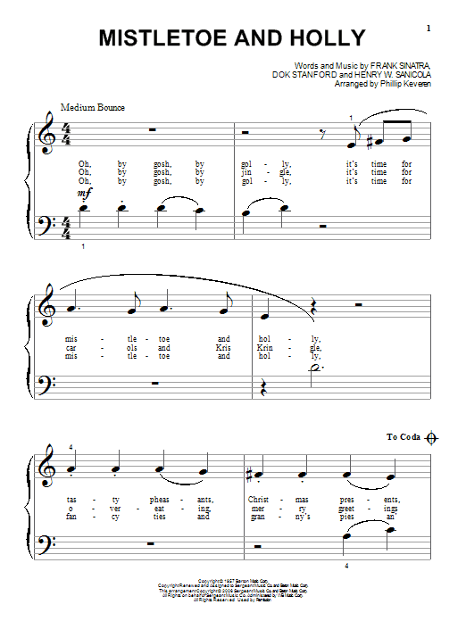 Frank Sinatra Mistletoe And Holly Sheet Music Notes & Chords for Piano (Big Notes) - Download or Print PDF