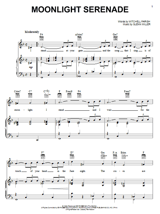 Frank Sinatra Moonlight Serenade Sheet Music Notes & Chords for Piano, Vocal & Guitar (Right-Hand Melody) - Download or Print PDF
