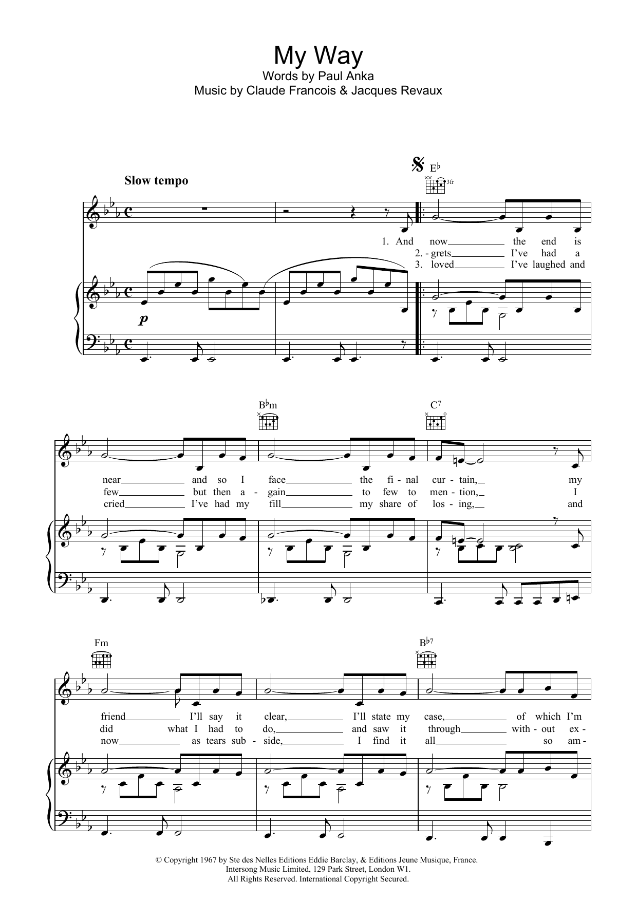 Frank Sinatra My Way Sheet Music Notes & Chords for Beginner Piano - Download or Print PDF