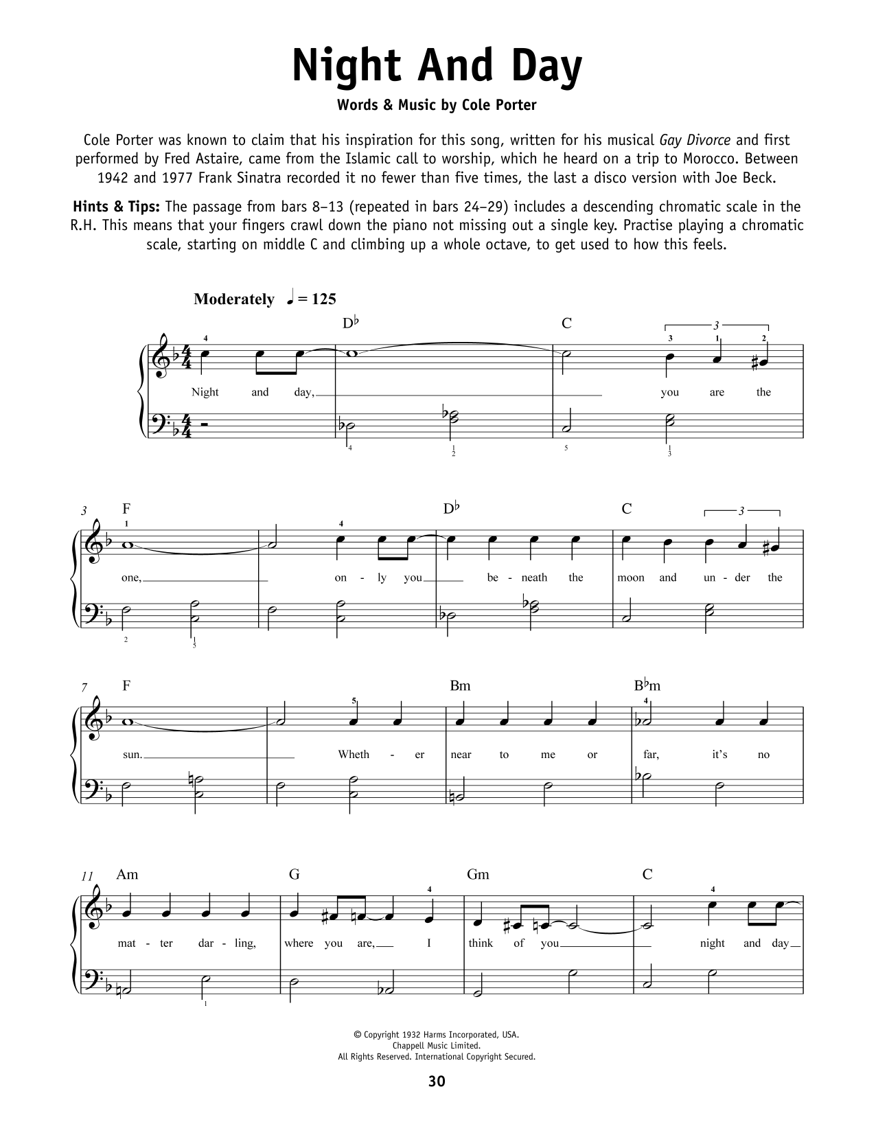 Frank Sinatra Night And Day Sheet Music Notes & Chords for Piano, Vocal & Guitar (Right-Hand Melody) - Download or Print PDF