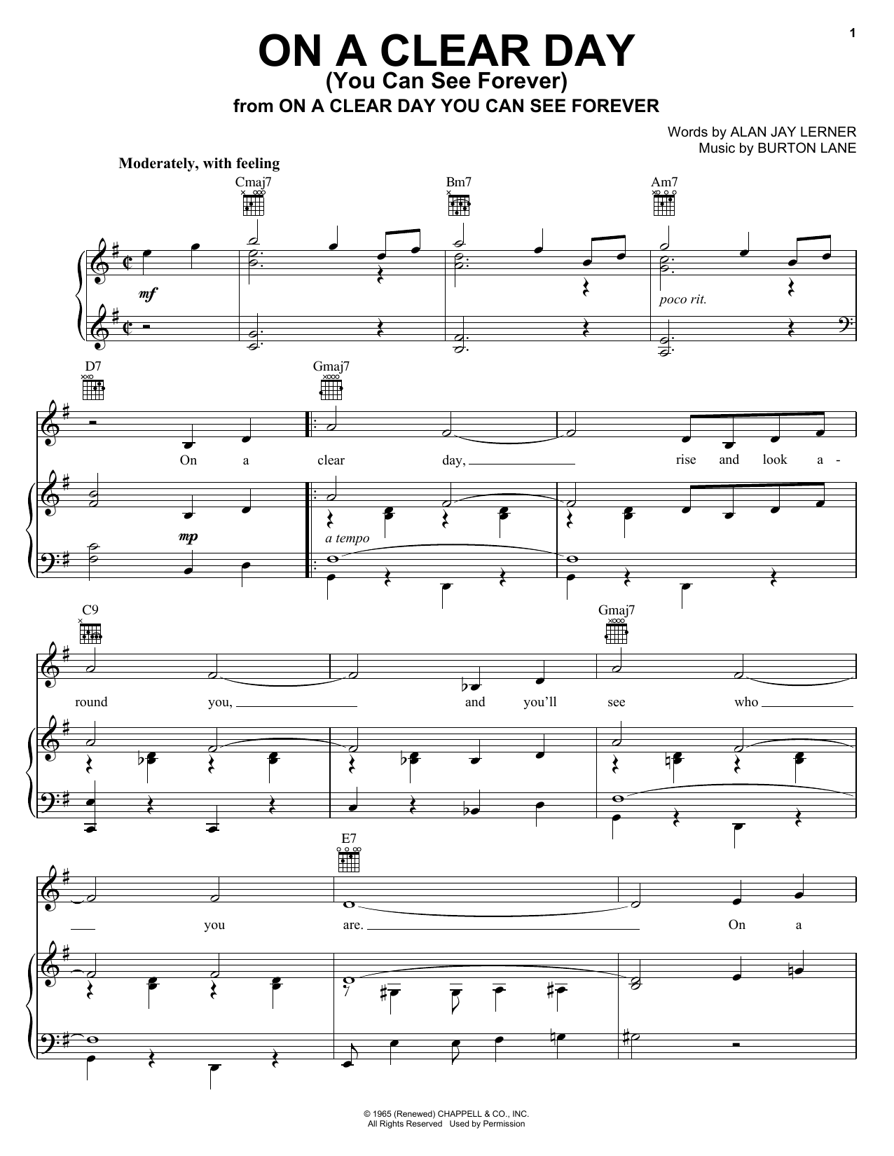 Frank Sinatra On A Clear Day (You Can See Forever) Sheet Music Notes & Chords for Piano, Vocal & Guitar (Right-Hand Melody) - Download or Print PDF