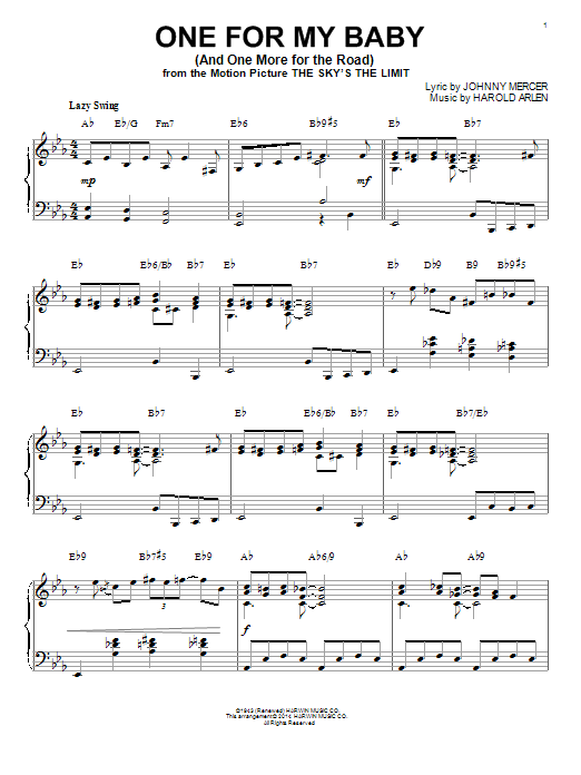 Frank Sinatra One For My Baby (And One More For The Road) [Jazz version] (arr. Brent Edstrom) Sheet Music Notes & Chords for Piano - Download or Print PDF
