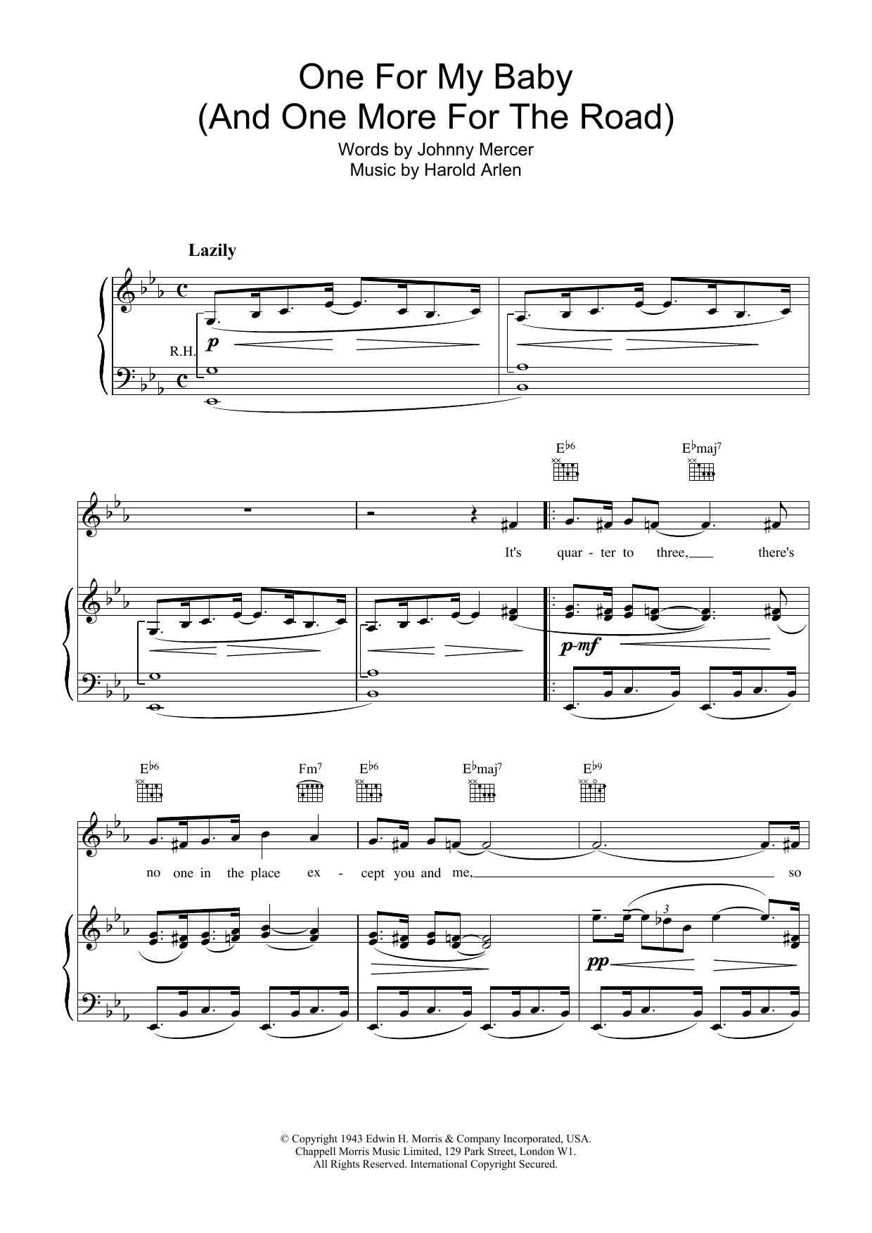 Frank Sinatra One For My Baby (And One More For The Road) Sheet Music Notes & Chords for Voice - Download or Print PDF