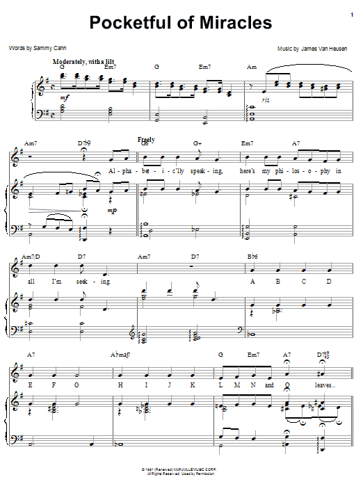 Frank Sinatra Pocketful Of Miracles Sheet Music Notes & Chords for Piano, Vocal & Guitar (Right-Hand Melody) - Download or Print PDF