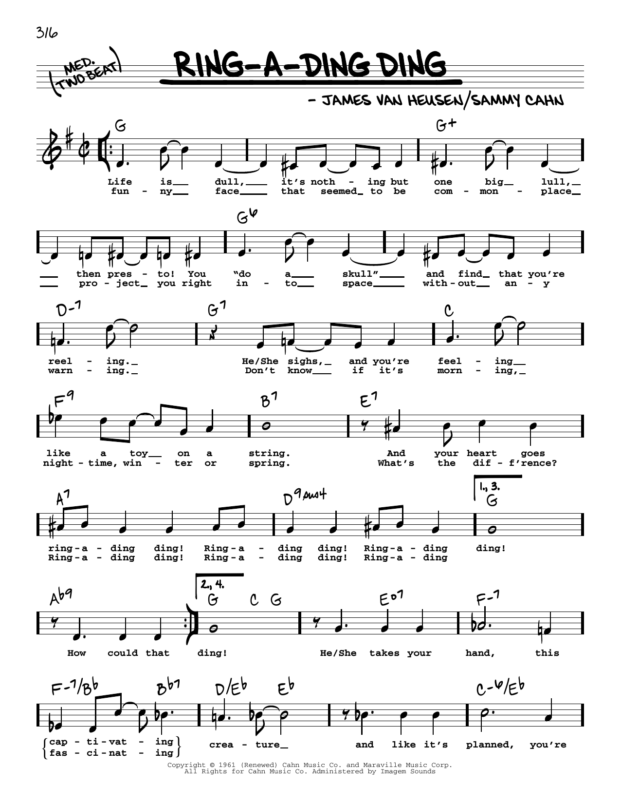 Frank Sinatra Ring-A-Ding Ding (High Voice) Sheet Music Notes & Chords for Real Book – Melody, Lyrics & Chords - Download or Print PDF