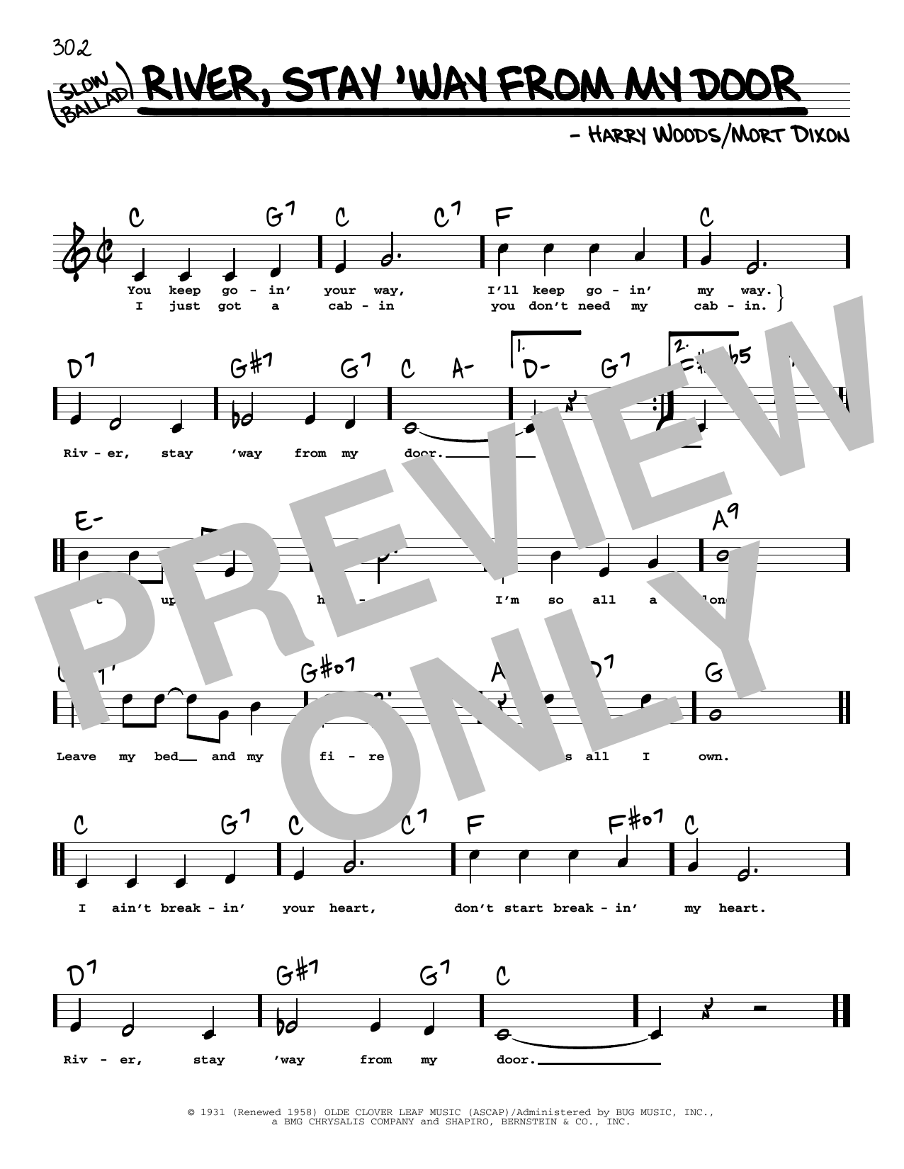 Frank Sinatra River, Stay 'Way From My Door (High Voice) Sheet Music Notes & Chords for Real Book – Melody, Lyrics & Chords - Download or Print PDF