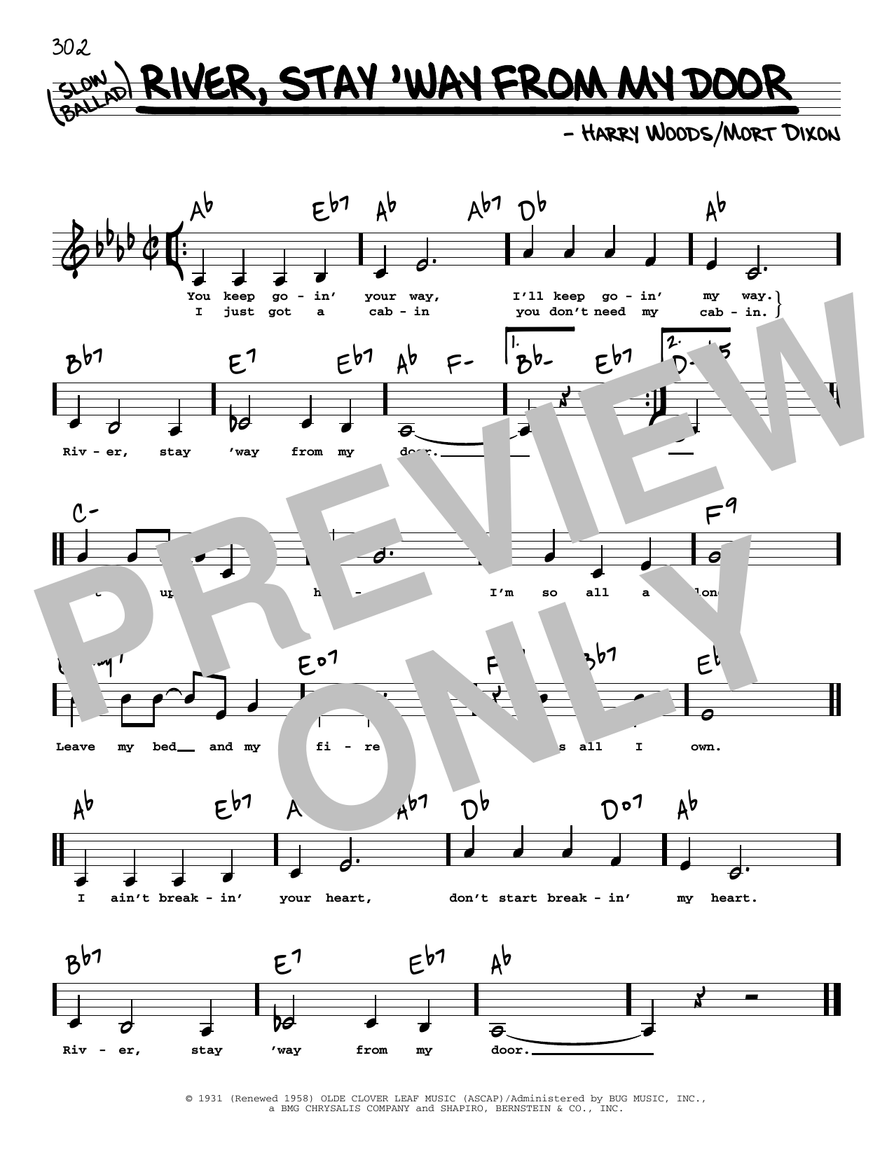Frank Sinatra River, Stay 'Way From My Door (Low Voice) Sheet Music Notes & Chords for Real Book – Melody, Lyrics & Chords - Download or Print PDF