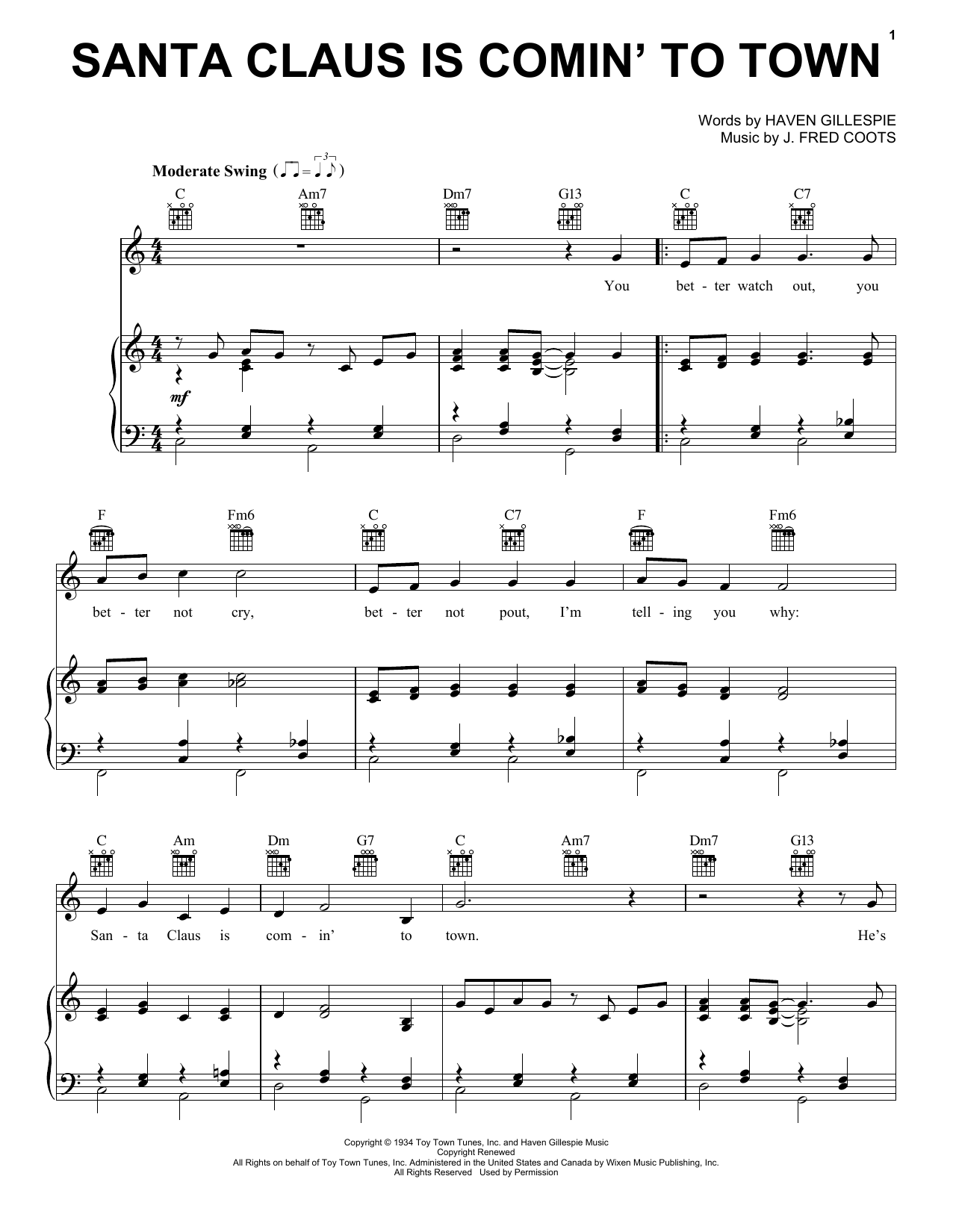 Frank Sinatra Santa Claus Is Comin' To Town Sheet Music Notes & Chords for Easy Piano - Download or Print PDF