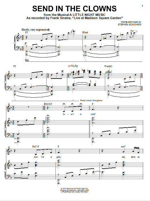 Frank Sinatra Send In The Clowns Sheet Music Notes & Chords for Piano & Vocal - Download or Print PDF