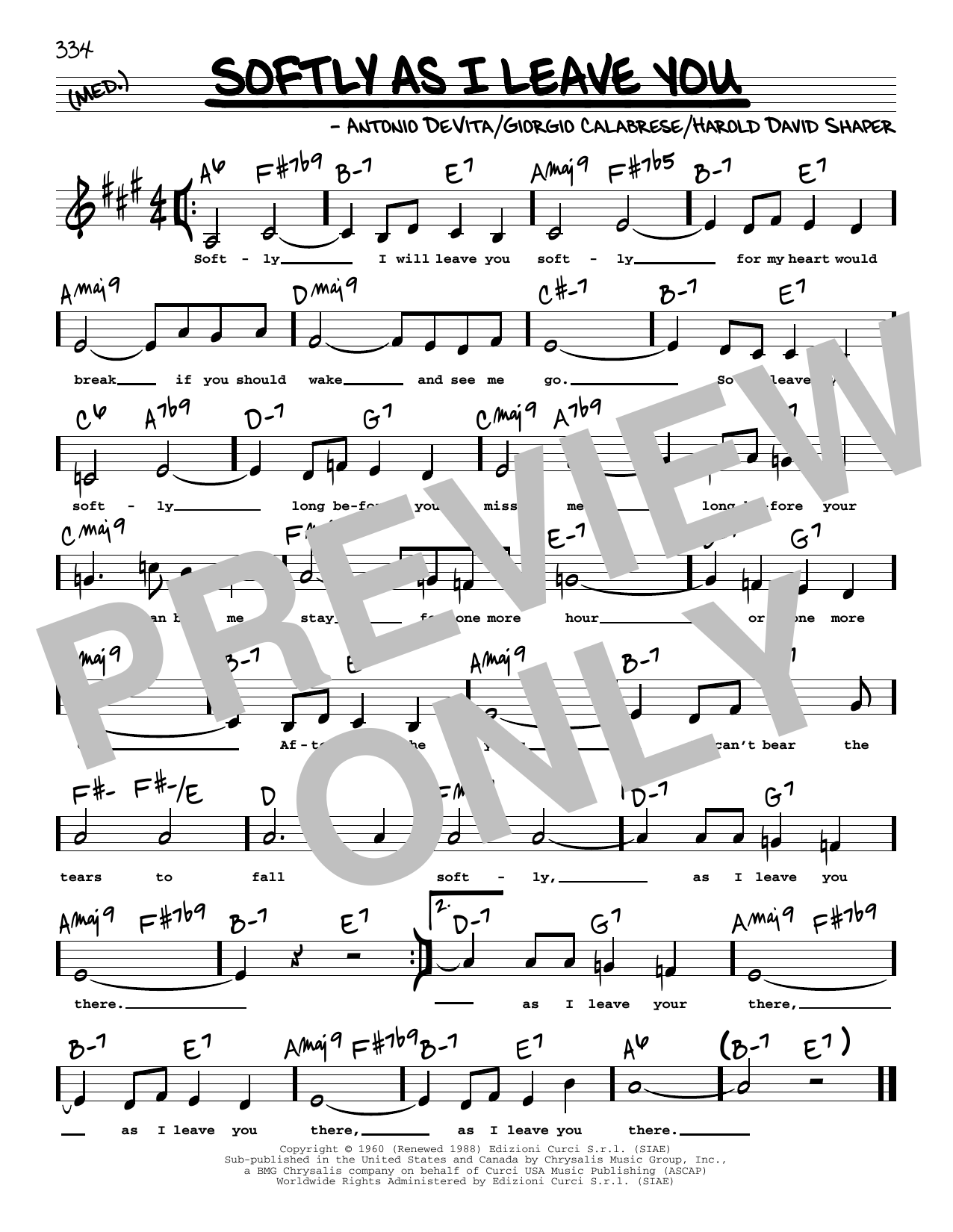 Frank Sinatra Softly As I Leave You (Low Voice) Sheet Music Notes & Chords for Real Book – Melody, Lyrics & Chords - Download or Print PDF