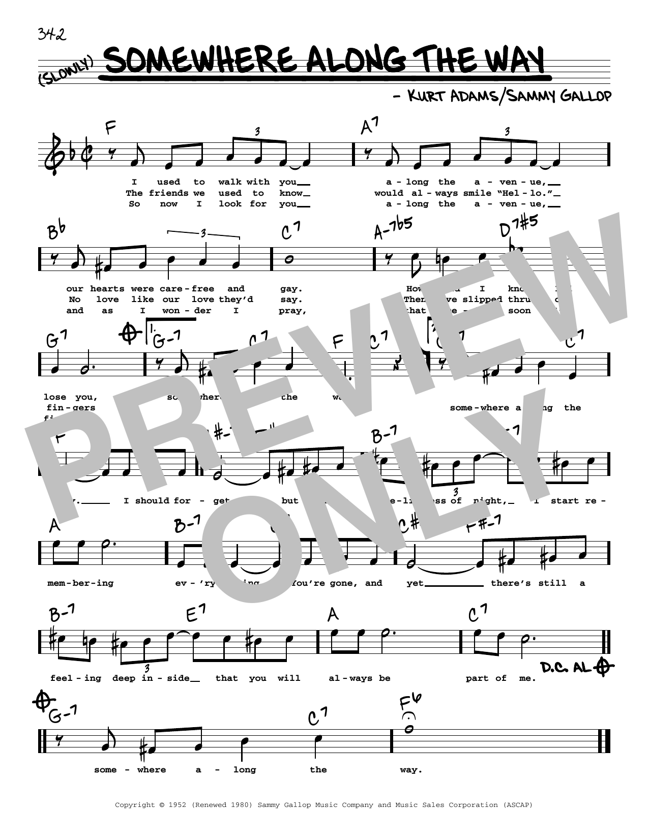 Frank Sinatra Somewhere Along The Way (High Voice) Sheet Music Notes & Chords for Real Book – Melody, Lyrics & Chords - Download or Print PDF