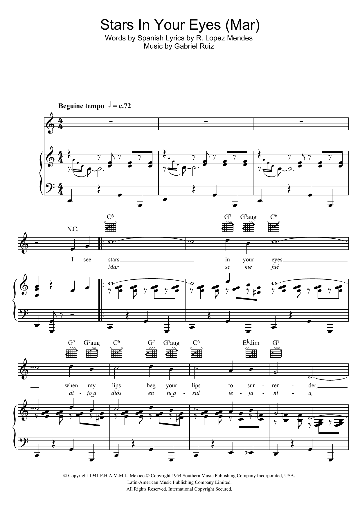 Frank Sinatra Stars In Your Eyes (Mar) Sheet Music Notes & Chords for Piano, Vocal & Guitar (Right-Hand Melody) - Download or Print PDF