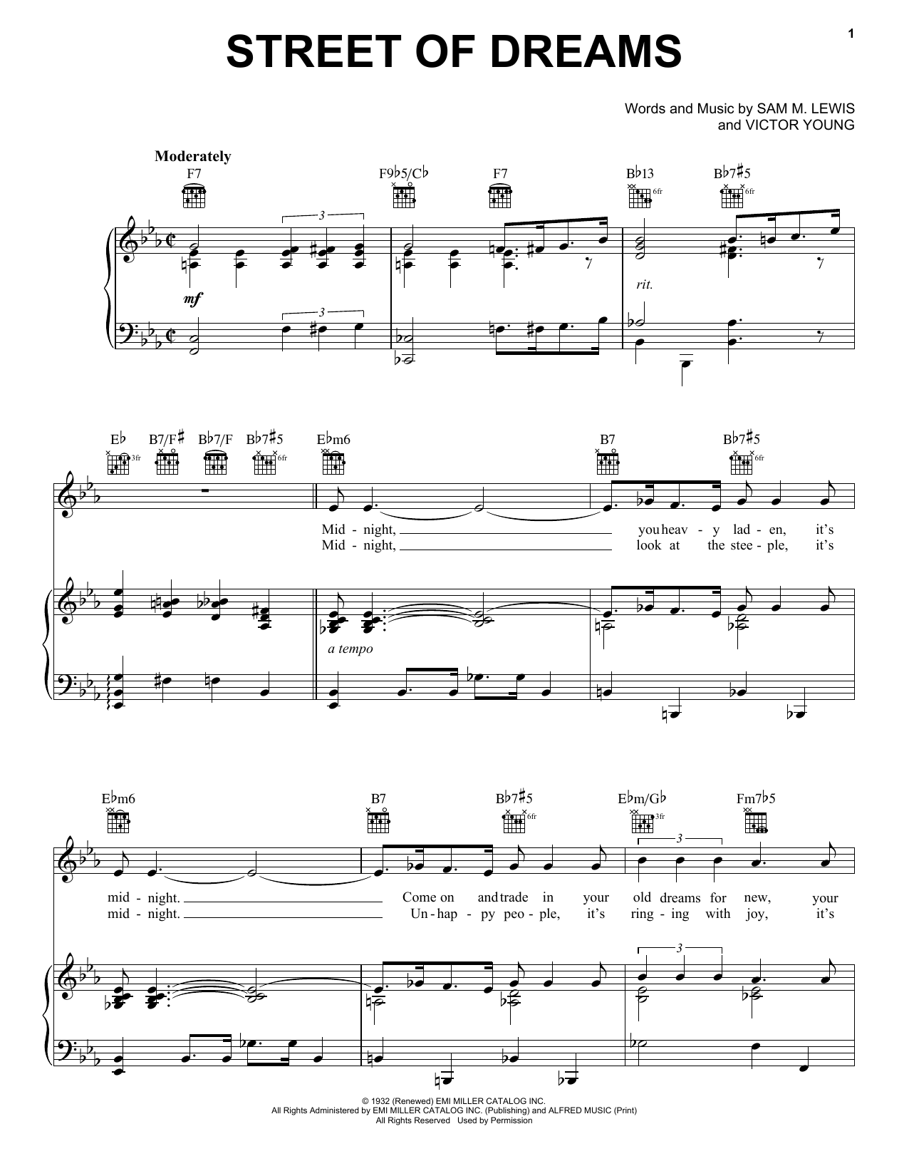 Frank Sinatra Street Of Dreams Sheet Music Notes & Chords for Piano, Vocal & Guitar (Right-Hand Melody) - Download or Print PDF