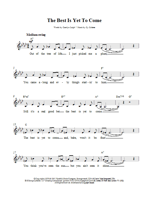 Frank Sinatra The Best Is Yet To Come Sheet Music Notes & Chords for Xylophone Solo - Download or Print PDF