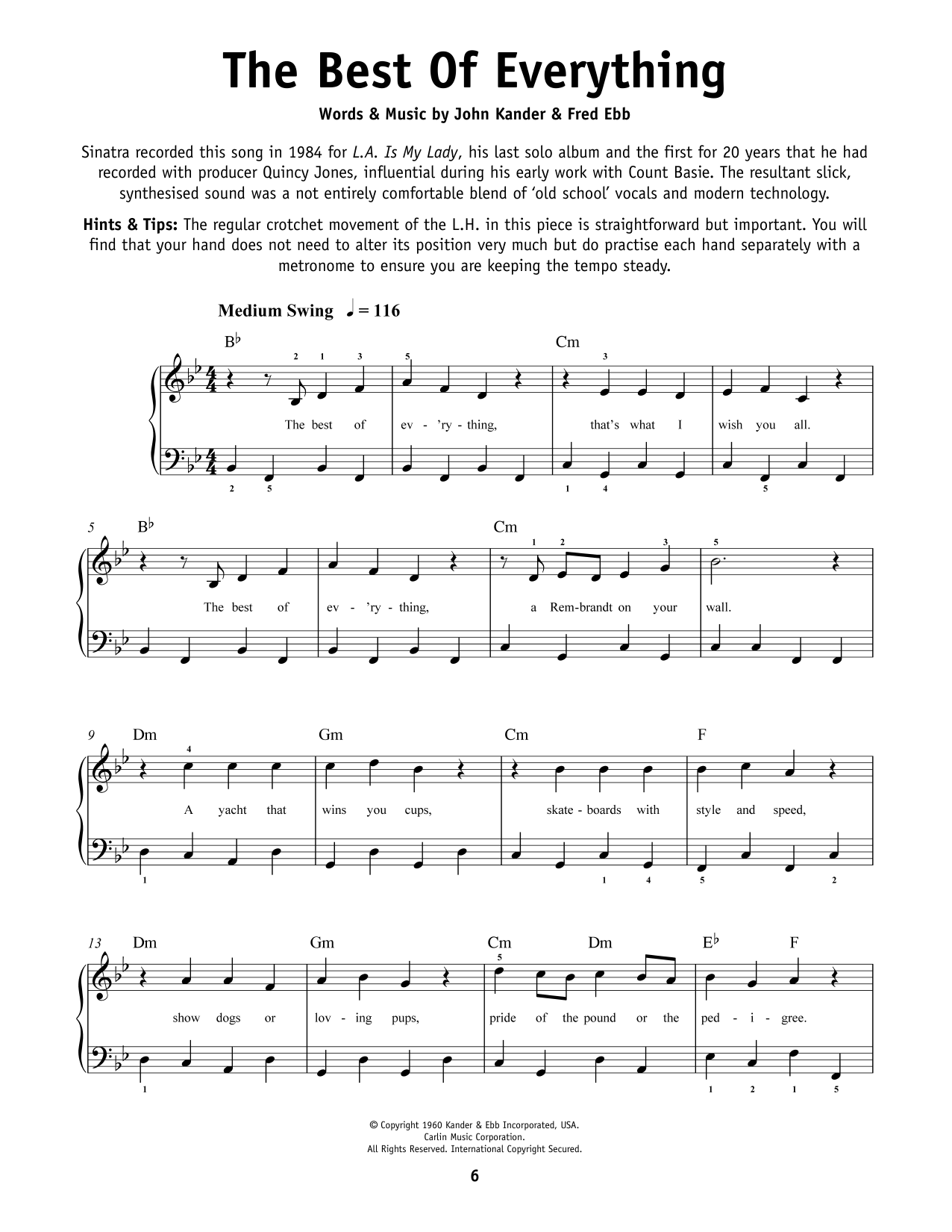 Frank Sinatra The Best Of Everything Sheet Music Notes & Chords for Beginner Piano - Download or Print PDF