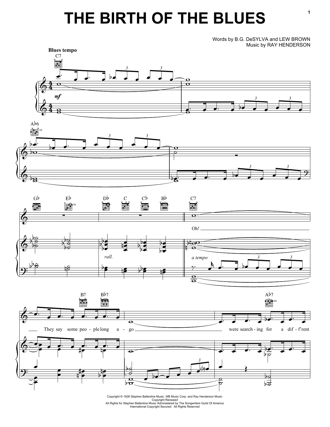 Frank Sinatra The Birth Of The Blues Sheet Music Notes & Chords for Piano & Vocal - Download or Print PDF