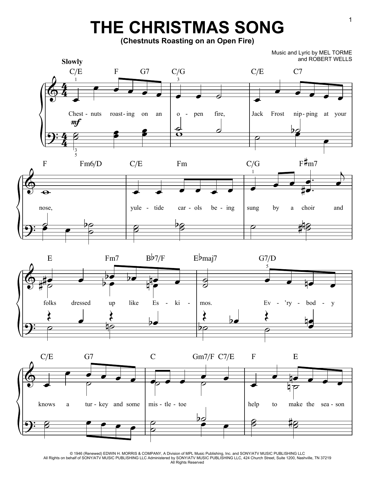 Frank Sinatra The Christmas Song (Chestnuts Roasting On An Open Fire) Sheet Music Notes & Chords for Easy Piano - Download or Print PDF