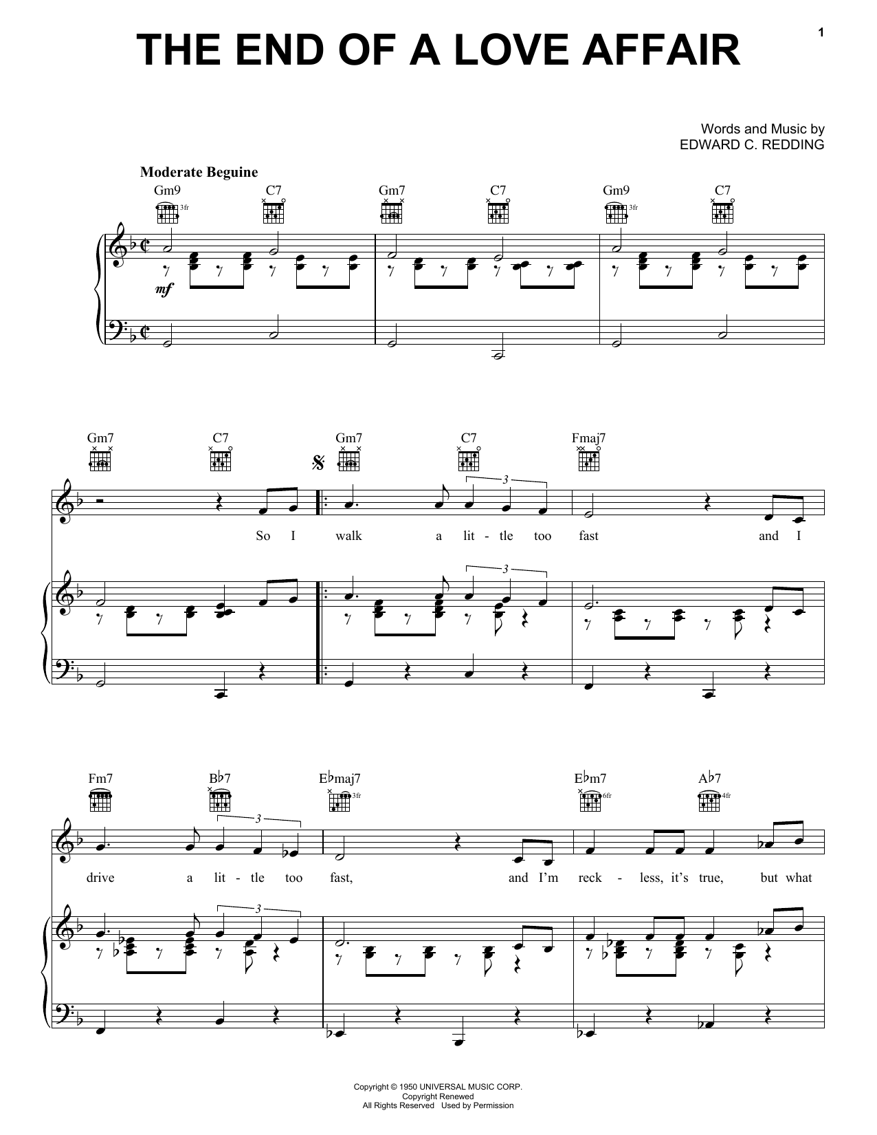 Frank Sinatra The End Of A Love Affair Sheet Music Notes & Chords for Piano & Vocal - Download or Print PDF