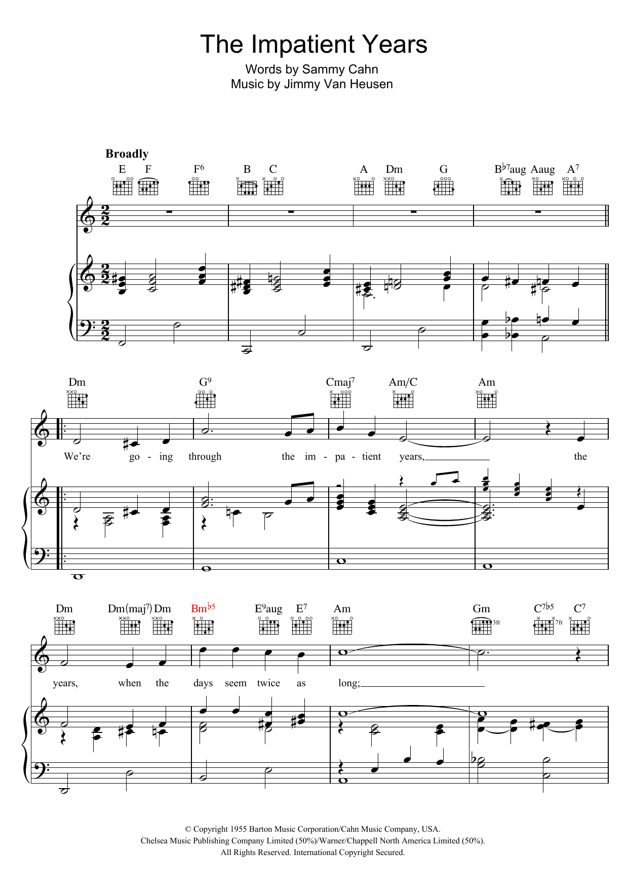Frank Sinatra The Impatient Years Sheet Music Notes & Chords for Piano, Vocal & Guitar (Right-Hand Melody) - Download or Print PDF